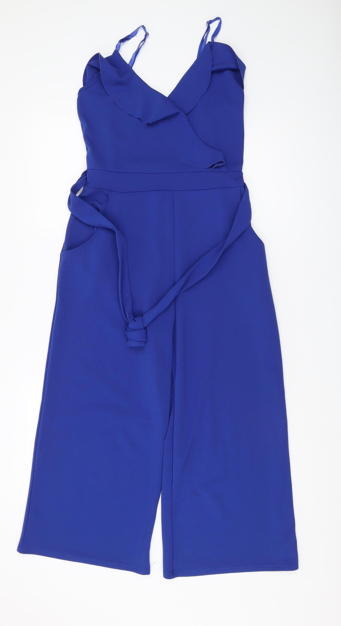 Quiz Women's Blue Jumpsuit, Size 12, Ruffle V-Neck