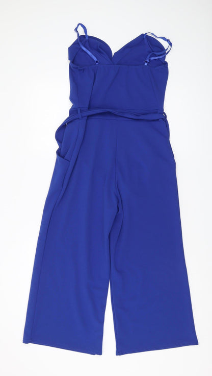 Quiz Women's Blue Jumpsuit, Size 12, Ruffle V-Neck