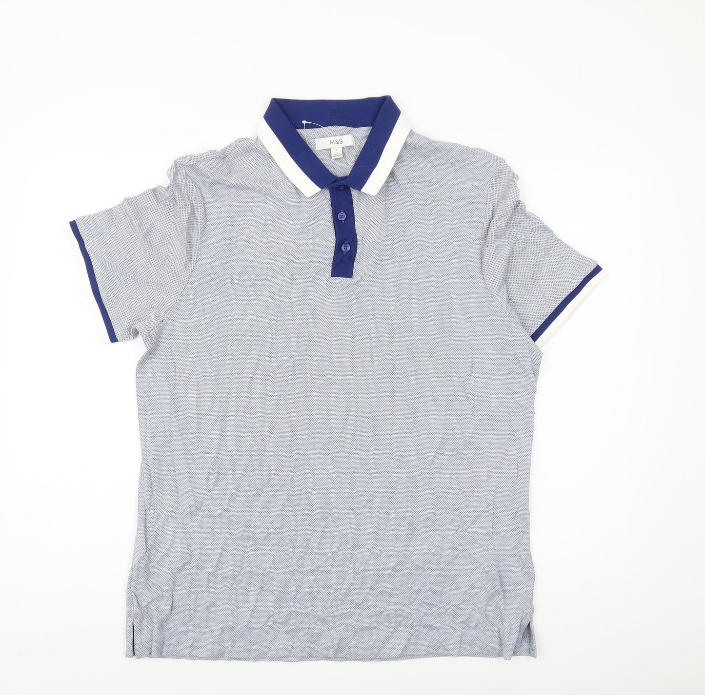 Marks and Spencer Men's Blue L Geometric Polo Shirt