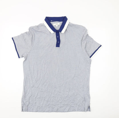 Marks and Spencer Men's Blue L Geometric Polo Shirt