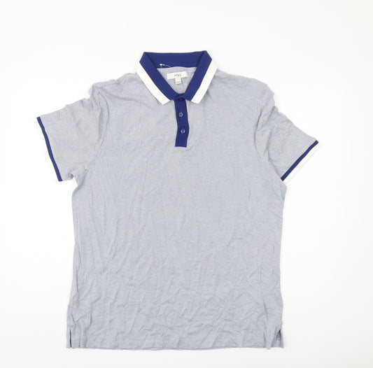 Marks and Spencer Men's Blue L Geometric Polo Shirt