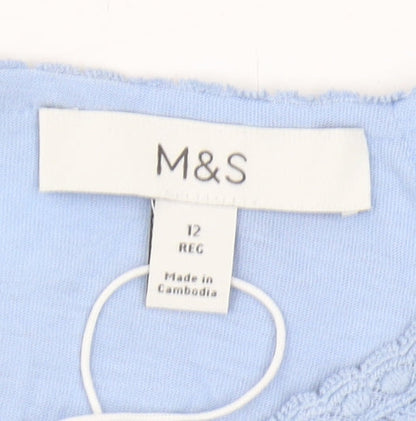 Womens UK Size 12 Marks and Spencer Blue Jersey Blouse