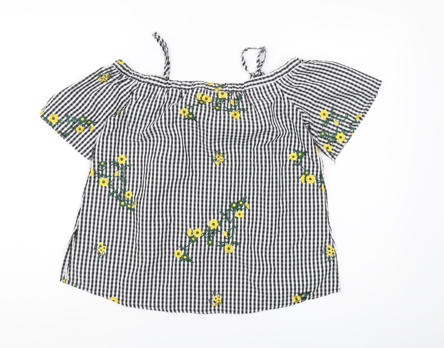 Blue Vanilla Women's Black Check Blouse, Size 8, Off Shoulder