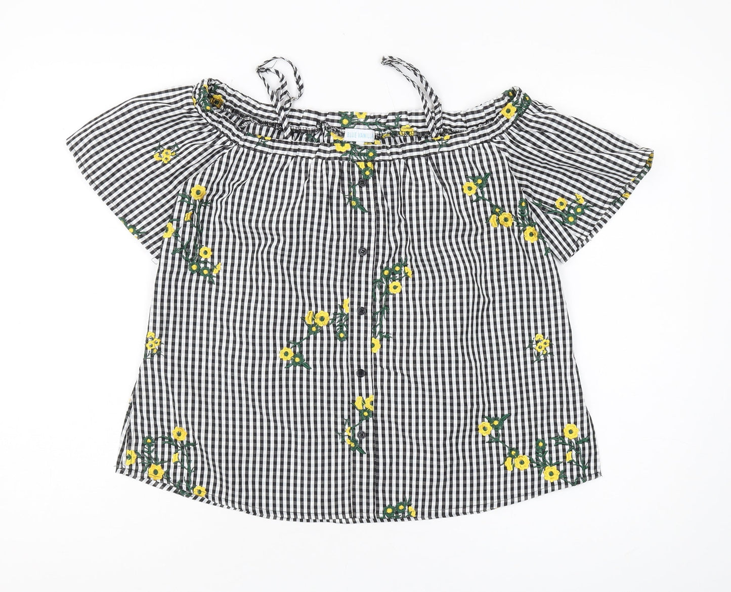 Blue Vanilla Women's Black Check Blouse, Size 8, Off Shoulder