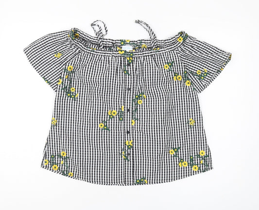 Blue Vanilla Women's Black Check Blouse, Size 8, Off Shoulder