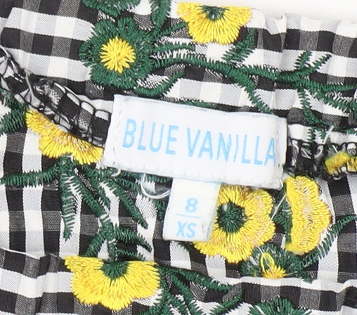 Blue Vanilla Women's Black Check Blouse, Size 8, Off Shoulder