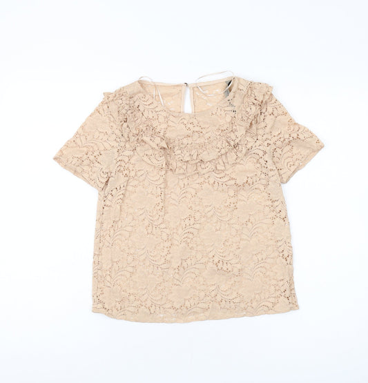 Womens UK Size S Zara Beige Basic Blouse