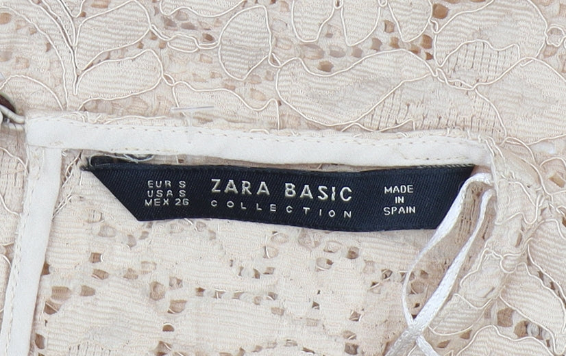 Womens UK Size S Zara Beige Basic Blouse