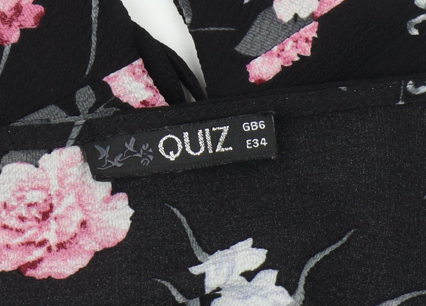 Quiz Women's Black Floral Wrap Blouse Size 6