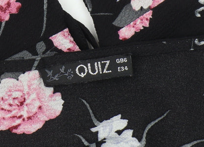 Quiz Women's Black Floral Wrap Blouse Size 6