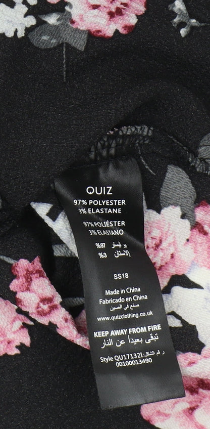 Quiz Women's Black Floral Wrap Blouse Size 6