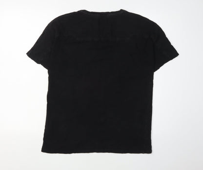 ADYN Men's Black Cotton Crew Neck T-Shirt, Size S