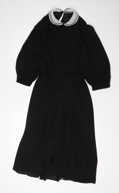 Next Women's Black Midi Shift Dress Size 12 Retro Chic