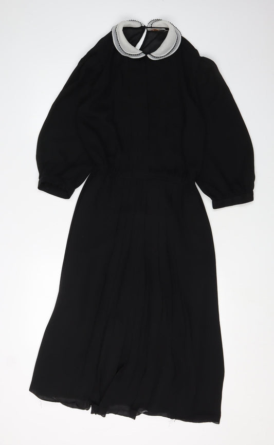 Next Women's Black Midi Shift Dress Size 12 Retro Chic