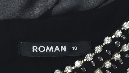 Roman Women's Black Beaded Sheath Dress Size 10