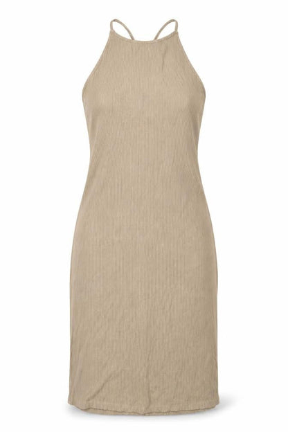 H&M Women’s Beige Knit Bodycon Midi Dress, L, Halter Neck