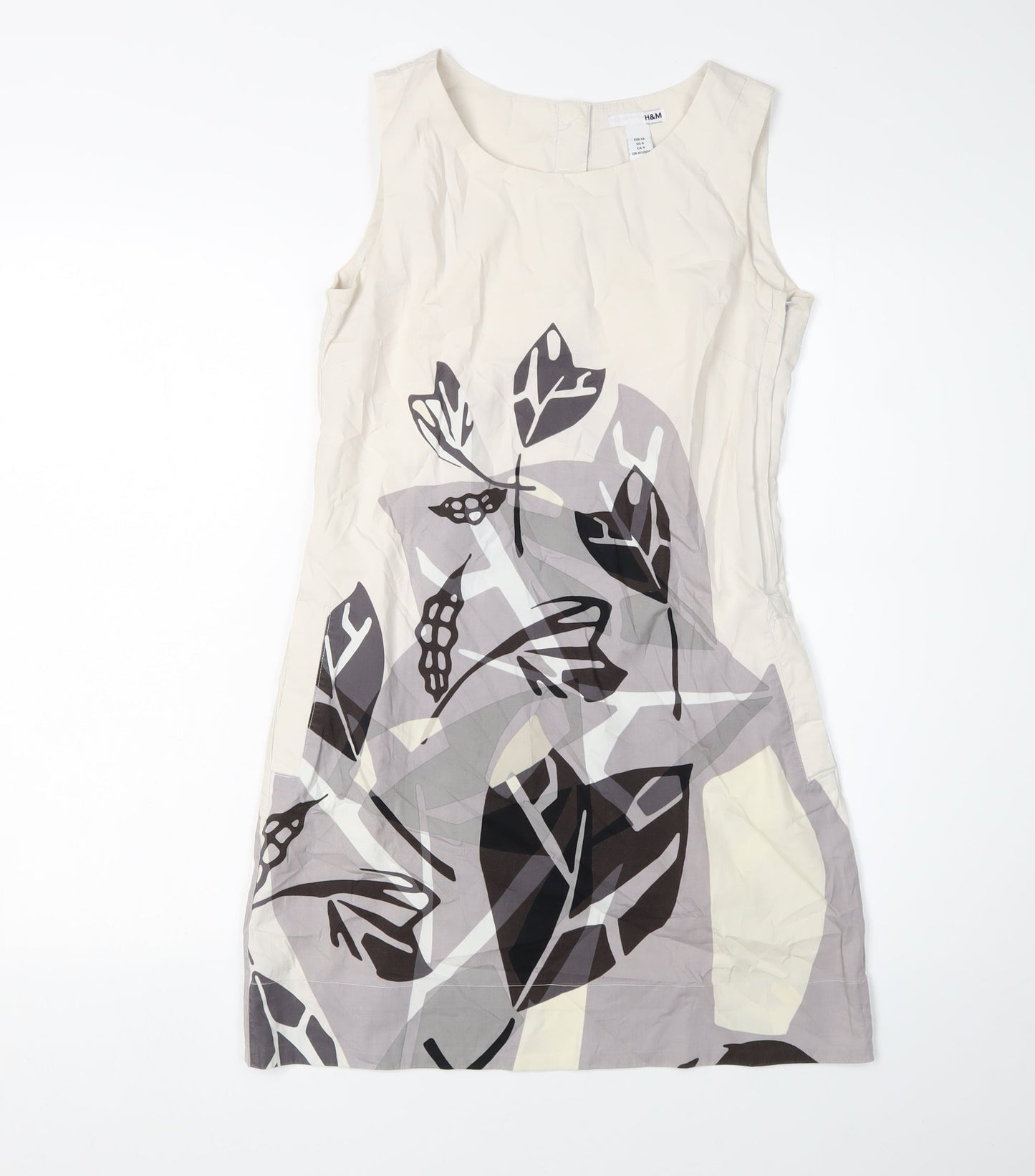 H&M Women's Beige Floral Shift Dress Size 6