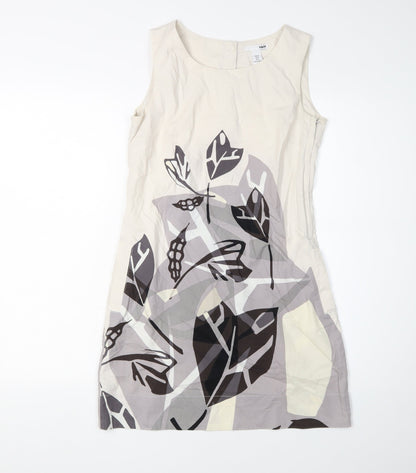 H&M Women's Beige Floral Shift Dress Size 6