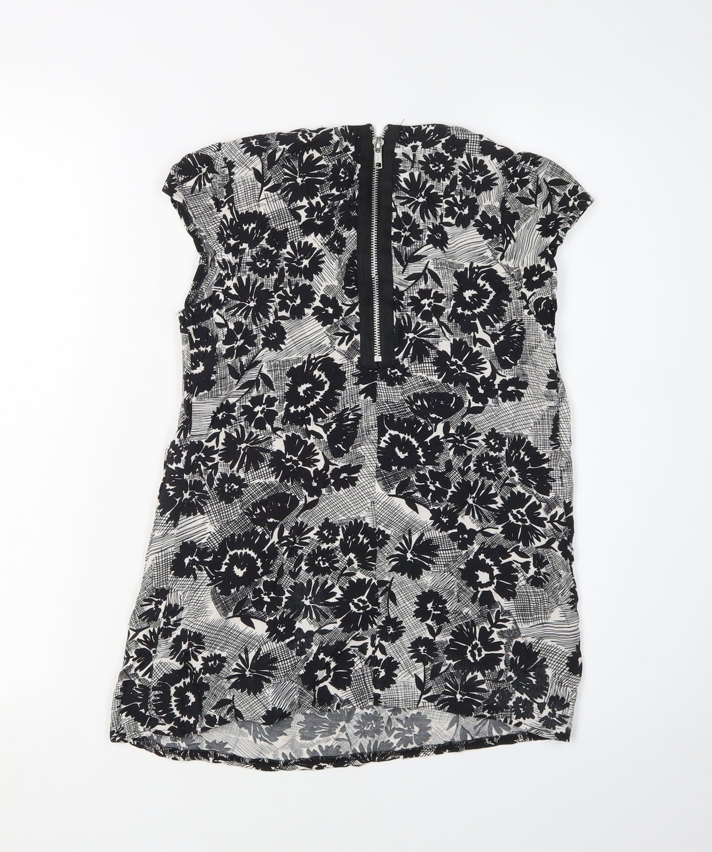 New Look Women's Black Floral Blouse Size 8 Scoop Neck