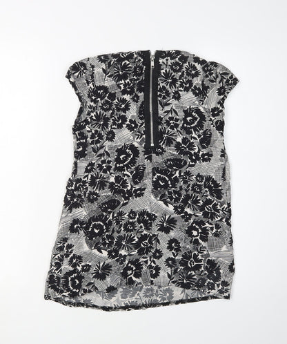 New Look Women's Black Floral Blouse Size 8 Scoop Neck