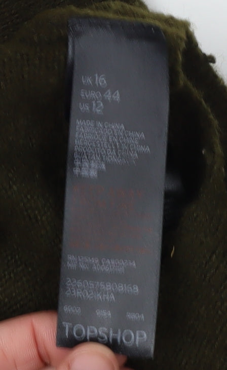 Womens UK Size 16 Topshop Green Roll Neck Jumper
