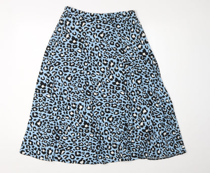 Oasis Women's Blue A-Line Midi Skirt, M, Animal Print