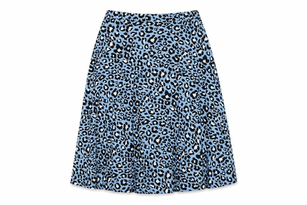 Oasis Women's Blue A-Line Midi Skirt, M, Animal Print