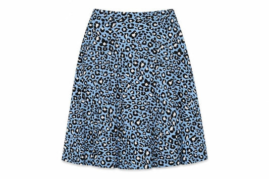 Oasis Women's Blue A-Line Midi Skirt, M, Animal Print