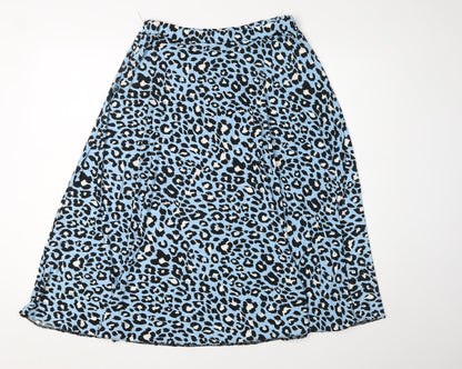 Oasis Women's Blue A-Line Midi Skirt, M, Animal Print