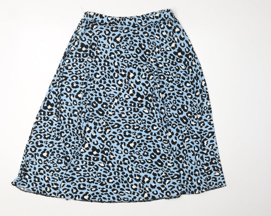 Oasis Women's Blue A-Line Midi Skirt, M, Animal Print
