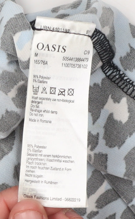 Oasis Women's Blue A-Line Midi Skirt, M, Animal Print