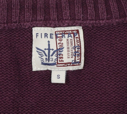 Firetrap Men's Purple Cotton V-Neck Pullover Jumper S