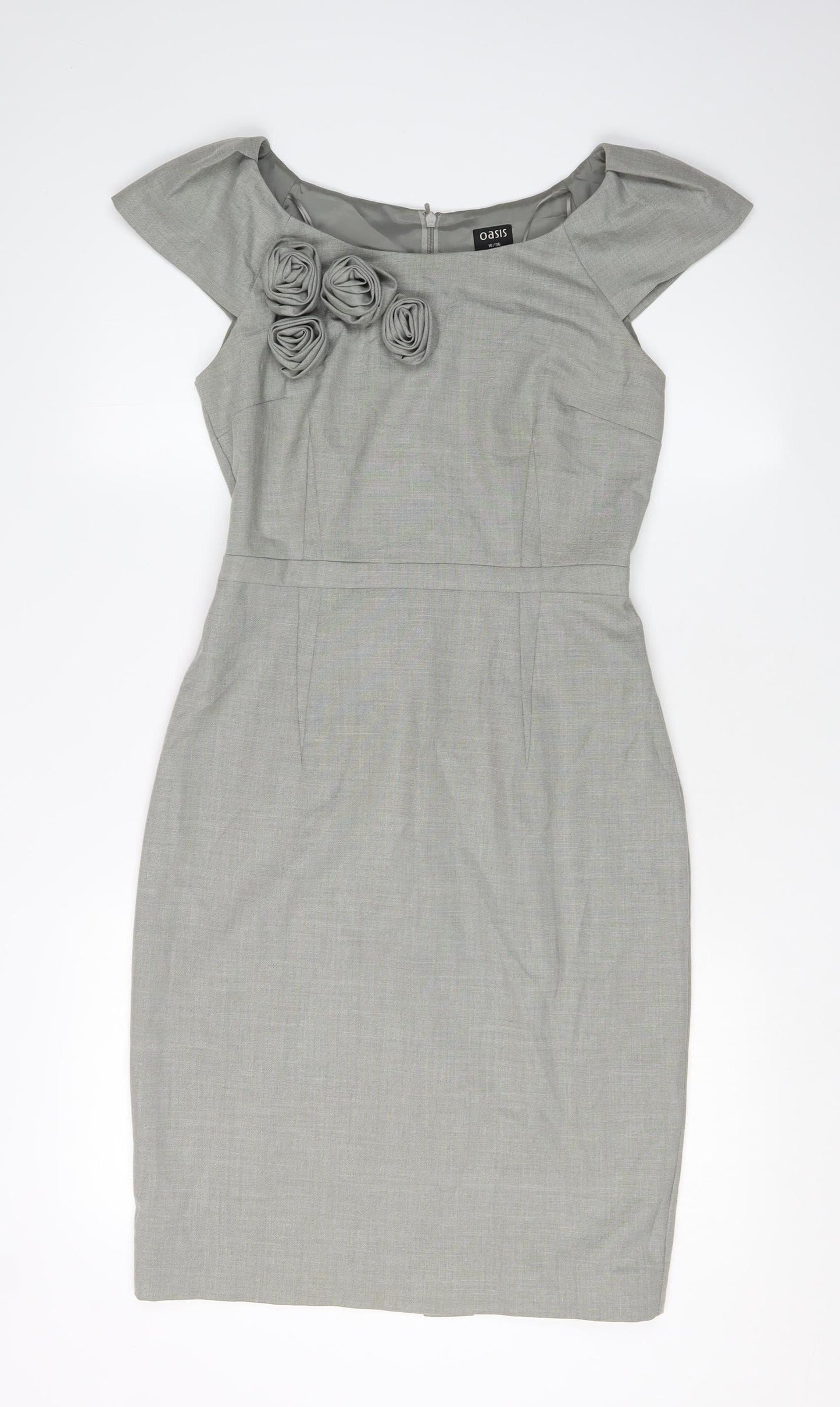 Oasis Women's Grey Sheath Dress Size 10 Short Sleeve