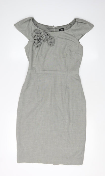 Oasis Women's Grey Sheath Dress Size 10 Short Sleeve
