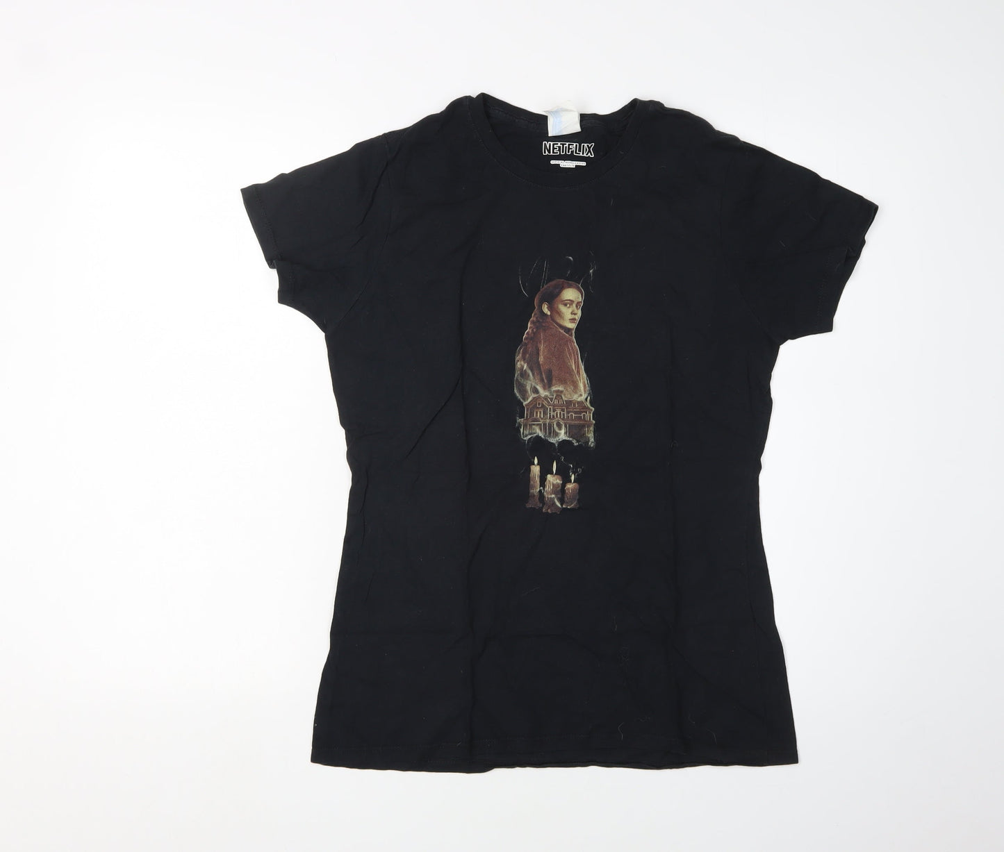 Womens UK Size S Netflix Black Basic T-Shirt