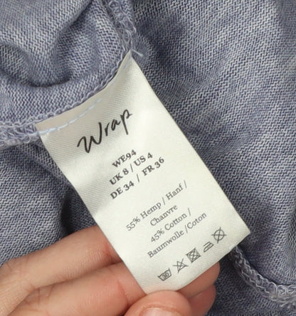 Womens UK Size 8 Wrap Blue Wrap T-Shirt