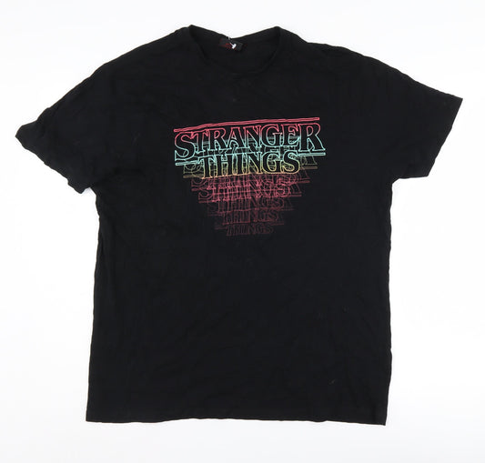 Stranger Things Men's XL Black Graphic T-Shirt Crew Neck