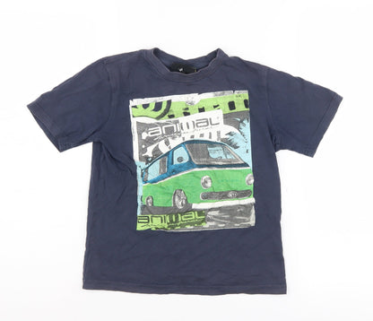 Animal Boys Blue Graphic T-Shirt, 7-8 Years, Casual Style