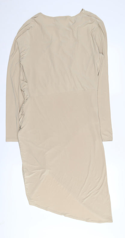 Boohoo Women's Beige Wrap Dress Size 16