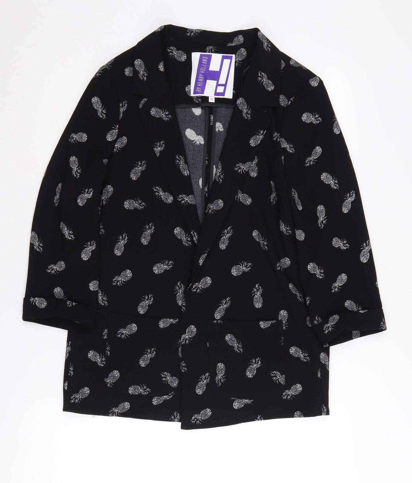 By Henry Holland Women's Black Blazer, Size 12, Pineapple Print
