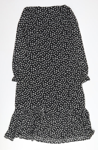 H&M Women's Black Floral Midi A-Line Dress Size 10