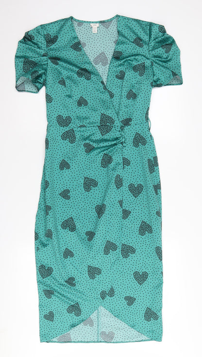 River Island Women's Green Midi Wrap Dress Size 8