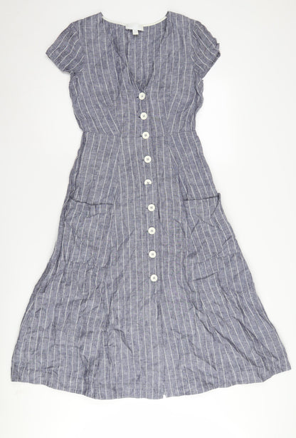 White Company Women's Grey Striped Shirt Dress Size 4