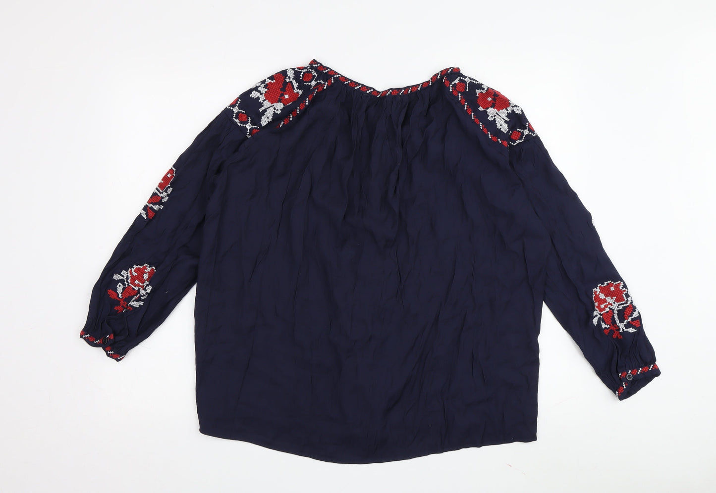 Cotton Club Women's Blue Tunic Blouse S 3/4 Sleeve