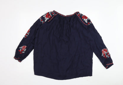 Cotton Club Women's Blue Tunic Blouse S 3/4 Sleeve