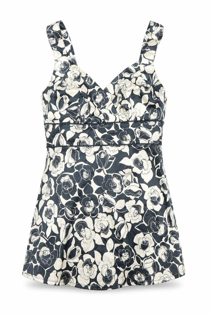 Next Women's Black Floral Tank Top, Size 8, V-Neck