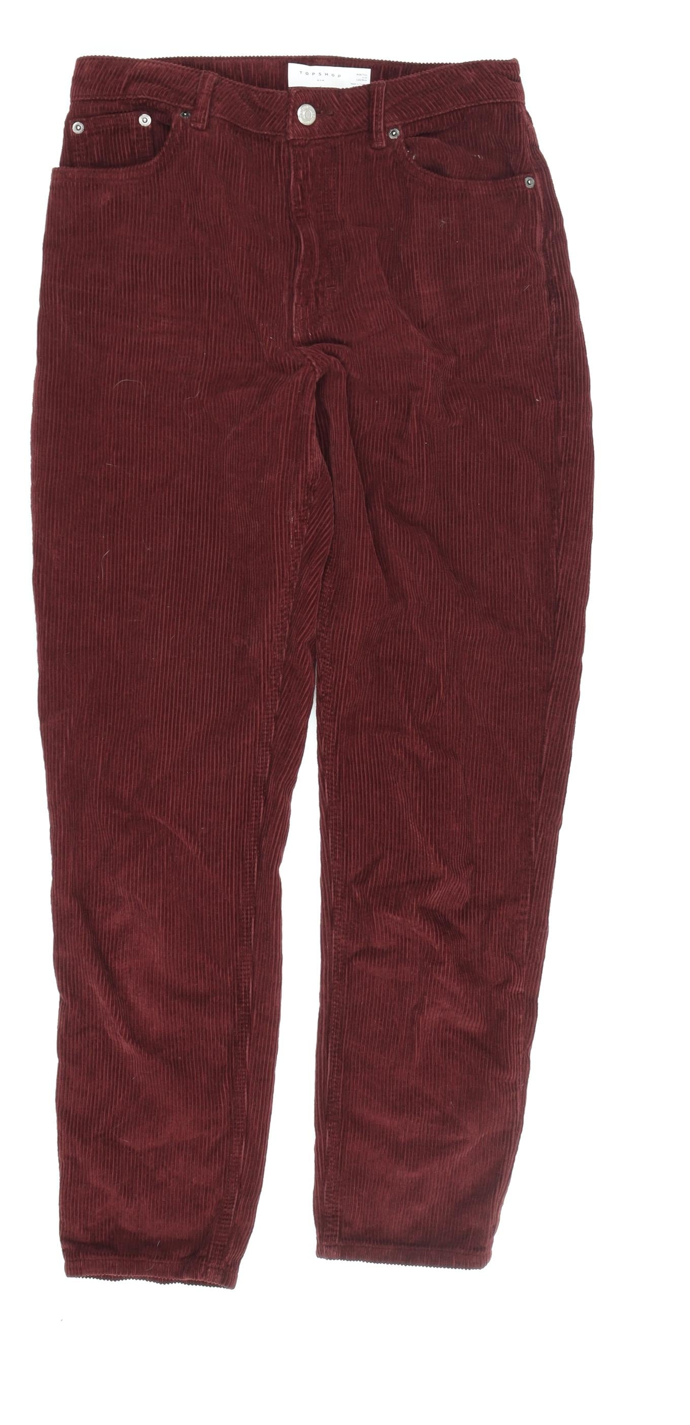 Topshop Women's Red Corduroy Straight Trousers