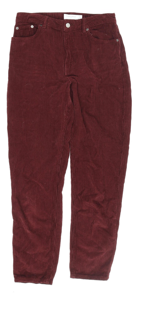 Topshop Women's Red Corduroy Straight Trousers