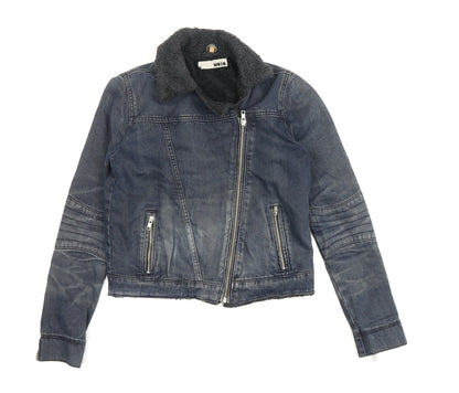 Womens UK Size 8 Topshop Blue Biker Coat