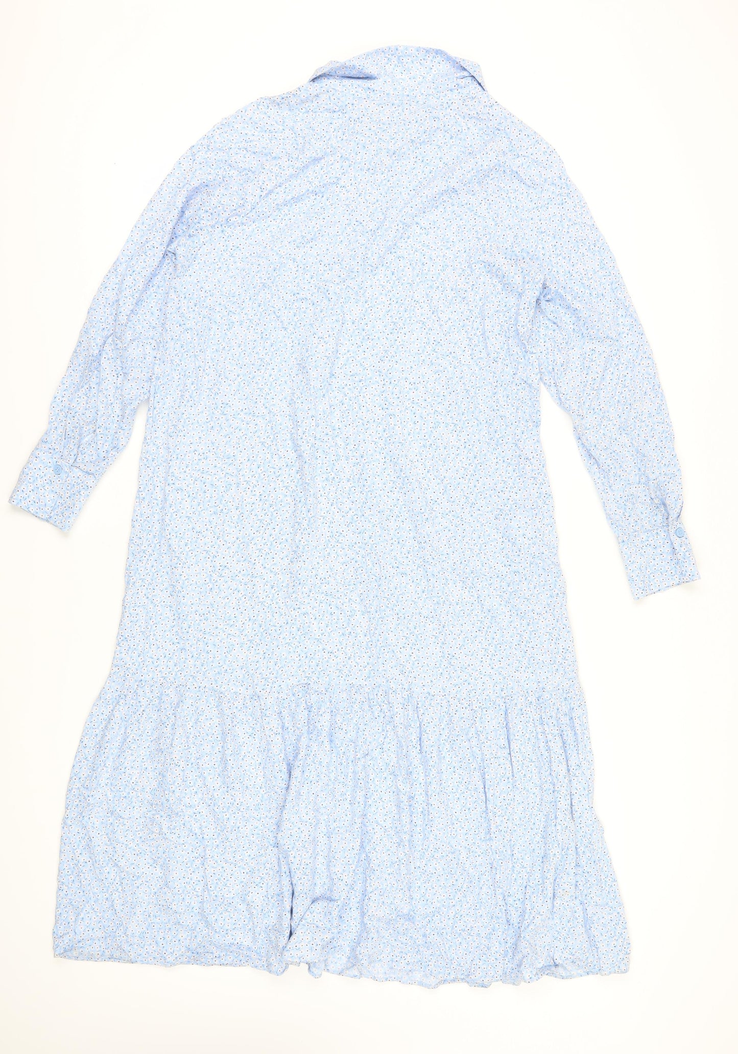 H&M Women's Blue Floral Midi Shirt Dress, M